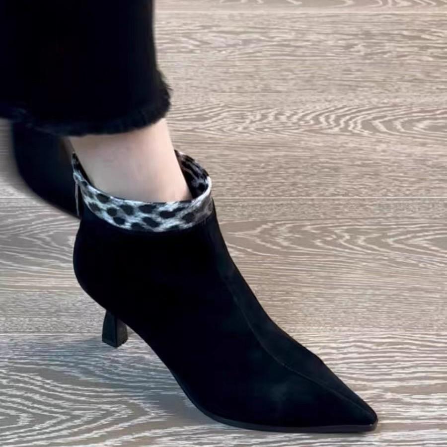 New French retro pointed thick heel medium heel single shoes women's high heel short boots thin boots thin heel fashion boots