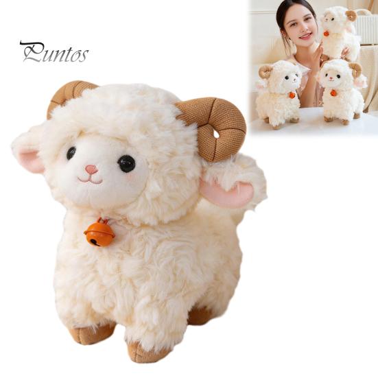 Stuffed Toy with Bells Cute Sheep Plush Doll Bell, Soft Animal Stable Standing Room Accessory Toy, Curly Fluffy Fabric Embroidery Details Figurine for