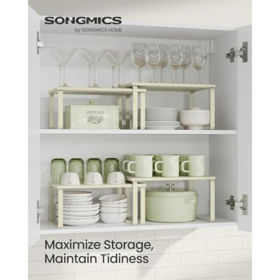 Cabinet Organizer Shelf Set of 2 Kitchen Counter Shelves Kitchen Storage Spice Rack Stackable Expandable Metal and Engineered W