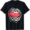 Funny Checkered Black White Lip Racer Race Racing Car Women T Shirt