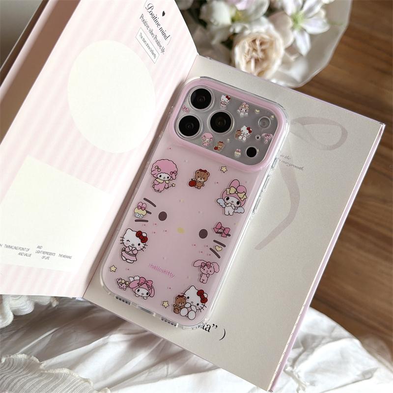 New Hello Kitty My Melody Pink Clear Phone Case With Beaded Chain For iPhone 14 15 16 17 Pro Max INS Cute Shockproof Cover Girls