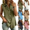 Women's Color V-neck Sleeveless Vest Top Button Inch Shirt