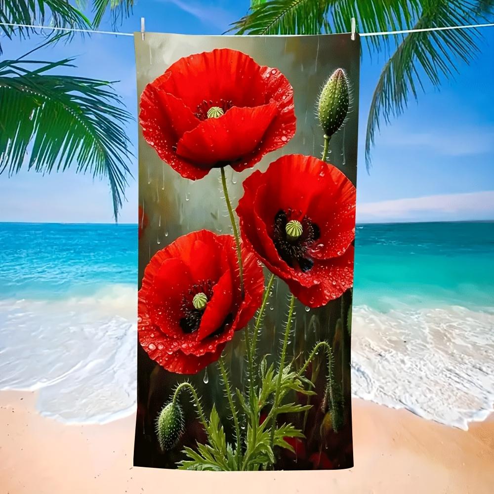 Lampada White Poppy Beach Towel Soft Towels Suitable For Travel, Swimming Pools, Vacations And Beach Days.