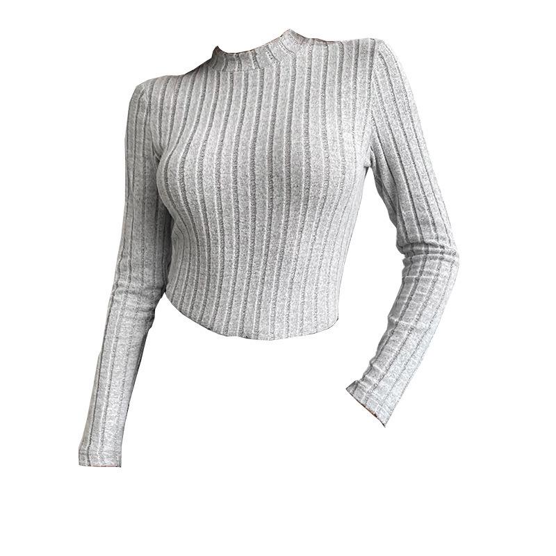 2026 Women's European and American Ribbed Long Sleeve Knit Base Layer T-shirt