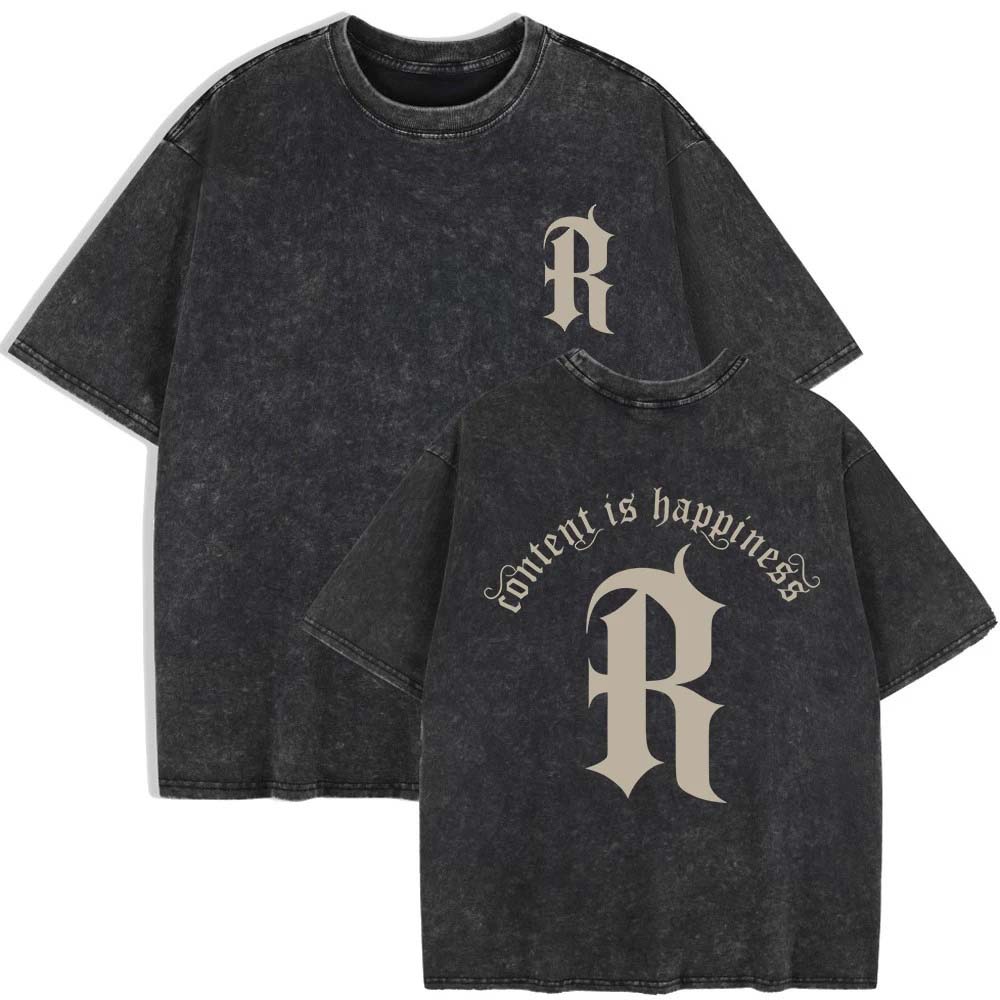 

Content Is Happiness R Prints Washed T-Shirts Womens Cotton Short Sleeve Tops Summer O-Neck Oversized T Shirt Clothes 3XL