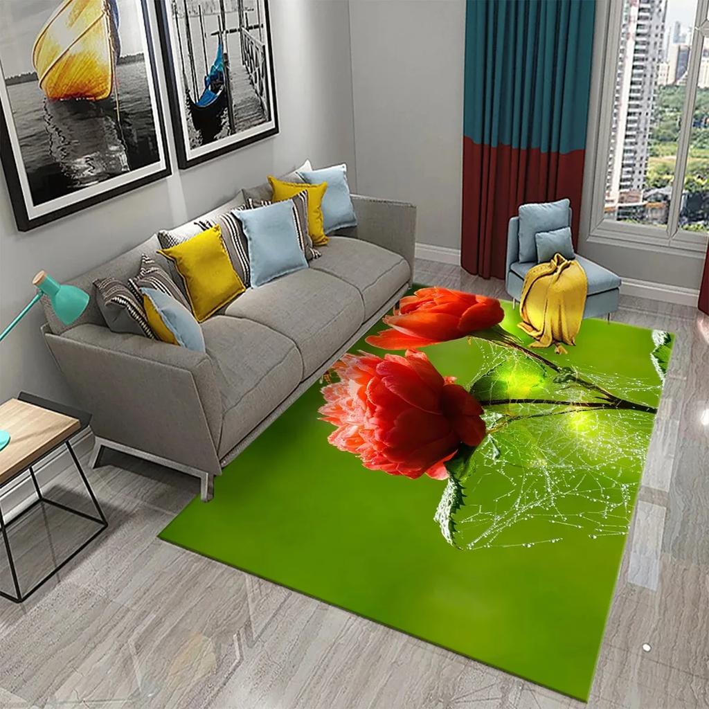 3D Růžový Květinový Koberec Do Obývacího Pokoj Velký Koberec Dekorace Ložnice Podložka Chodba Rohožka Vstupní Rohožka Koupelna Protiskluzová