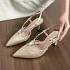 Fashion Elegant Rhinestone Narrow Band Pumps Women Sexy Pointed Toe Satin Slingback High Heeled Sandals Fashion Comfort Party Dress Shoe