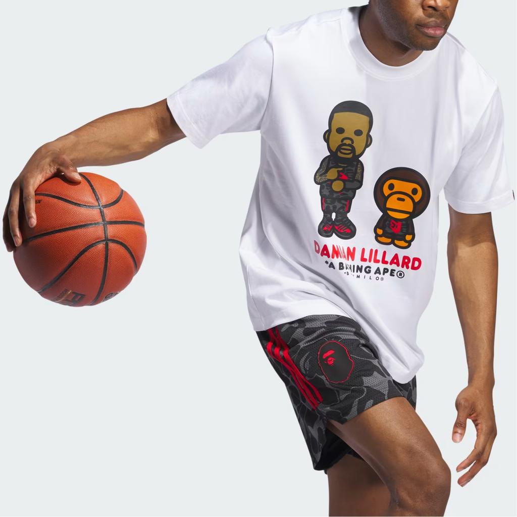 Adidas X Bape Collaboration Dame 9 FW24 Graphic Logo Cartoon Short Sleeve T-Shirt Men Tops White JF1155