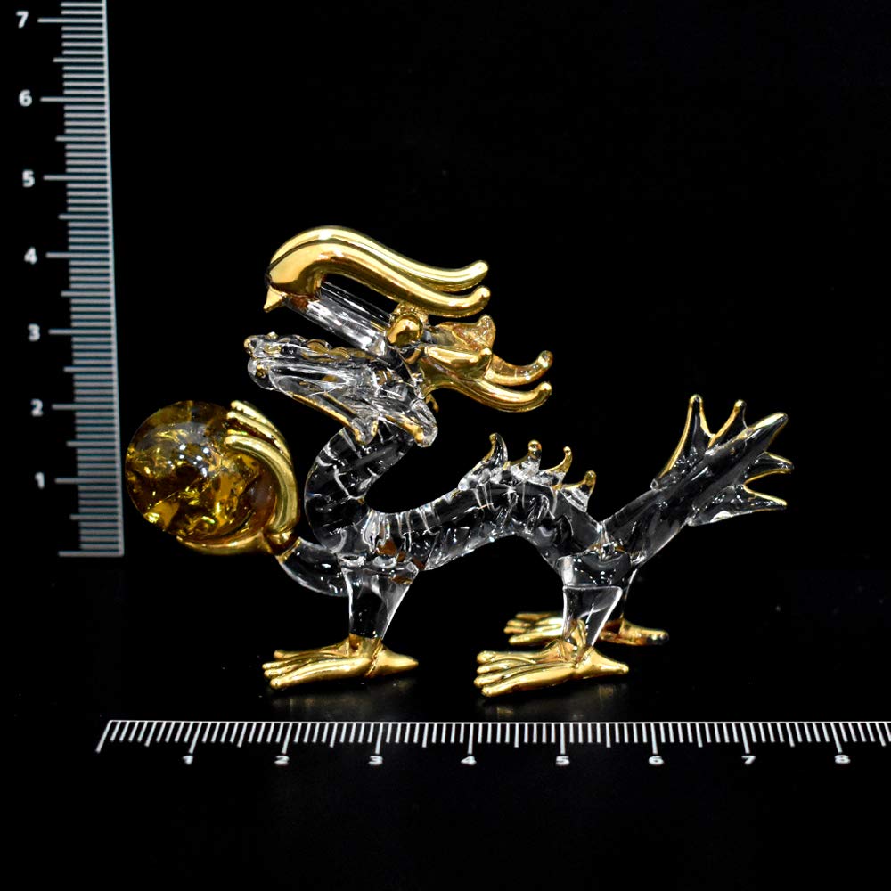Fourcart Handmade Glass Feng Shui Wealth Dragon Statue, 2-inch X 3-Piece Set
