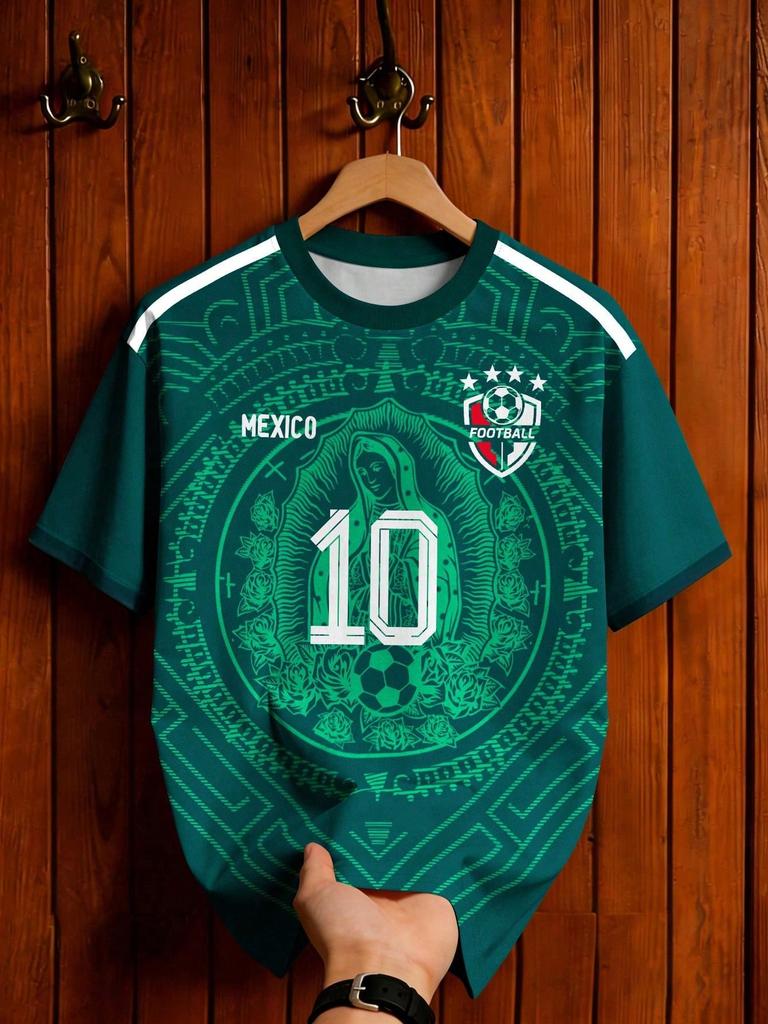 Retro Mexican Mayan Totem Football Jersey,Summer,Graphic,Streetwear,Version Short Sleeve Round Neck T-Shirt, Soccer