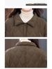 Women's Retro Argyle Cotton Mid-Length Winter Coat - Loose Casual Lapel Jacket