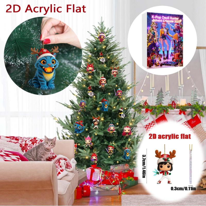 Kpop Demon Hunter Advent Calendar 2D Acrylic Pendant Christmas Tree Hanging Decorative Gift New Year 24 Days Countdown Blind Box