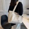Women's Canvas Shoulder Bag Large Capacity Student Tote Bag Multi Pockets Pure Color Handbag Women Bag