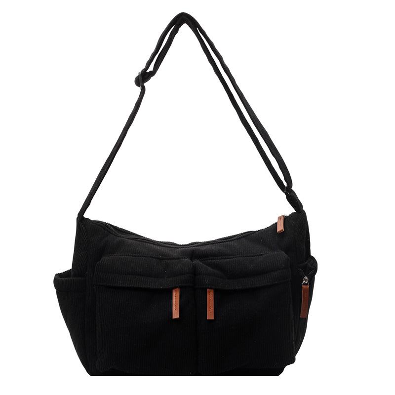 Large Capacity Corduroy Messenger Bag Women's Waterproof Casual Crossbody Bag Multi Pocket Workwear Style Single Shoulder Bag