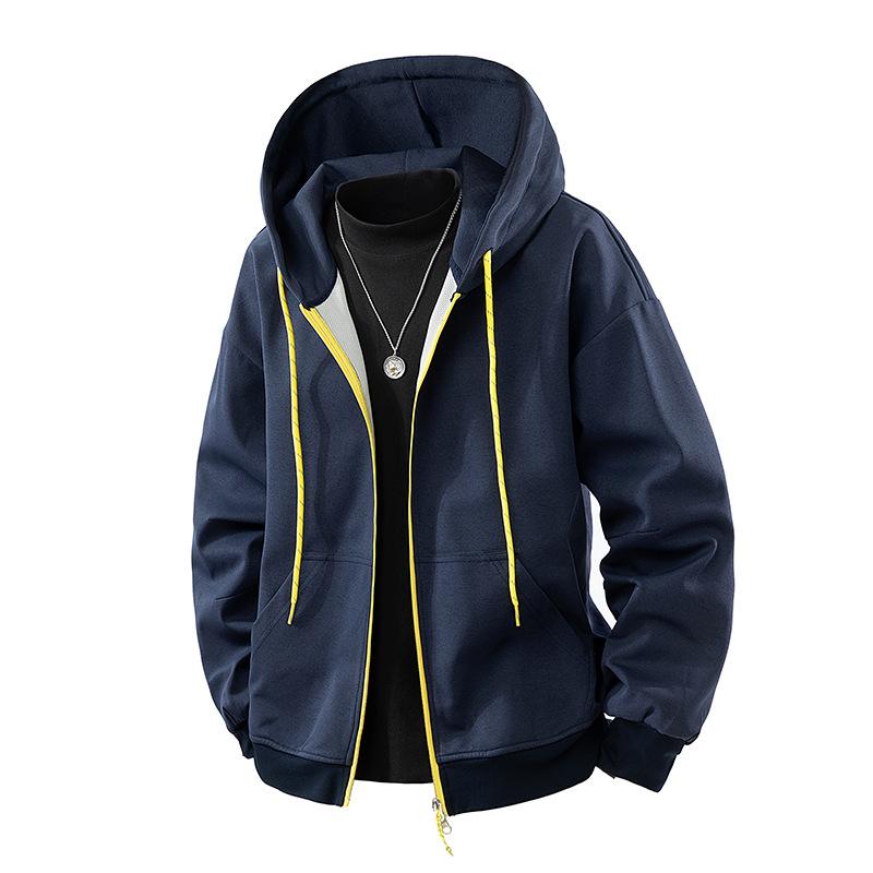 

Весенне-осенний новый кардиган с капюшоном, контрастный цвет, спортивный, повседневный, модный, универсальный жакет 2XL темно-синий