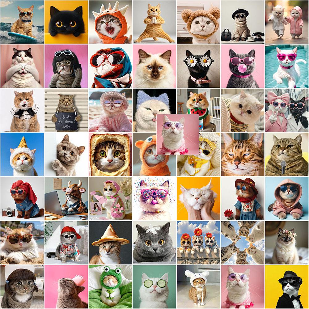 100/50PCS Mix Cartoon Cat Graffiti Stickers Expression Big Head Photo Animal for Children DIY Toy Travel Laptop Sticker Decals Cat-50Pcs