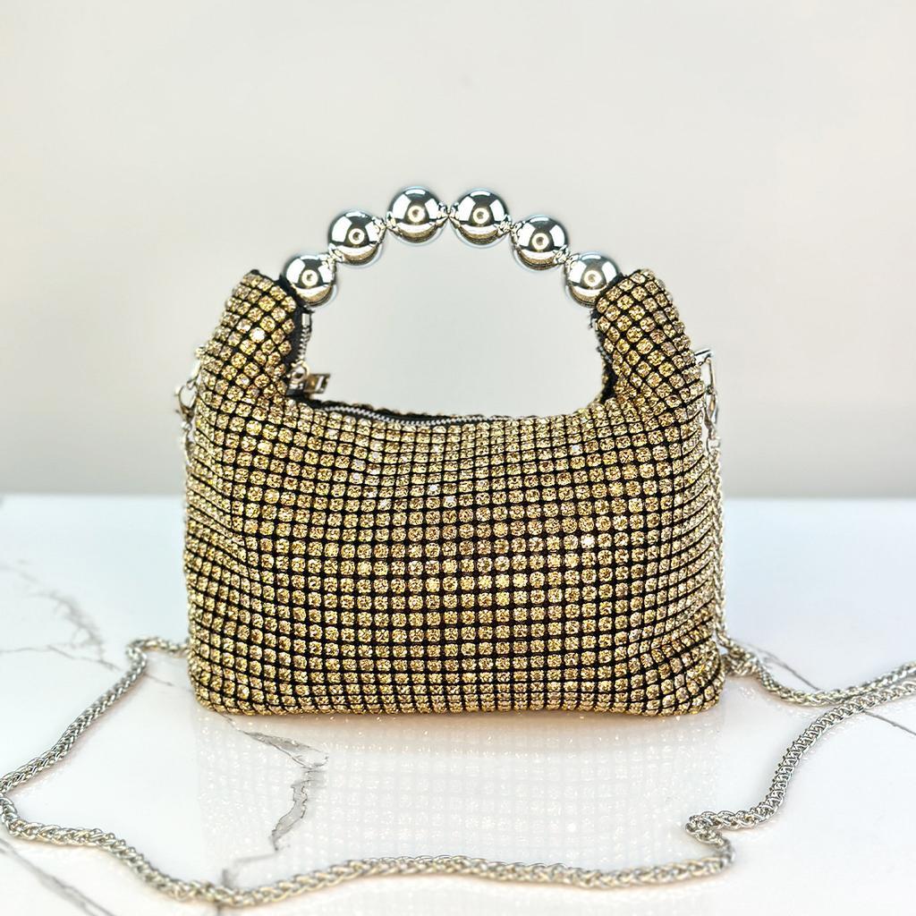 Full Diamond Shiny Ladies Handheld French Steel Ball Celebrity Dinner Bag Fashion Shoulder Bag