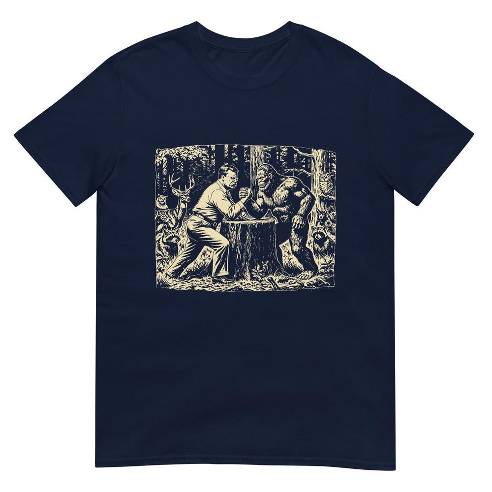 Theodore Roosevelt Teddy And Bigfoot Arm Wrestling Retro TShirt S