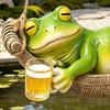 Hanging Frog Figurine, Resin Hammock Frog Ornament Holding Beer Mug, Garden Cute Frog Statue for Patio Balcony Decoration