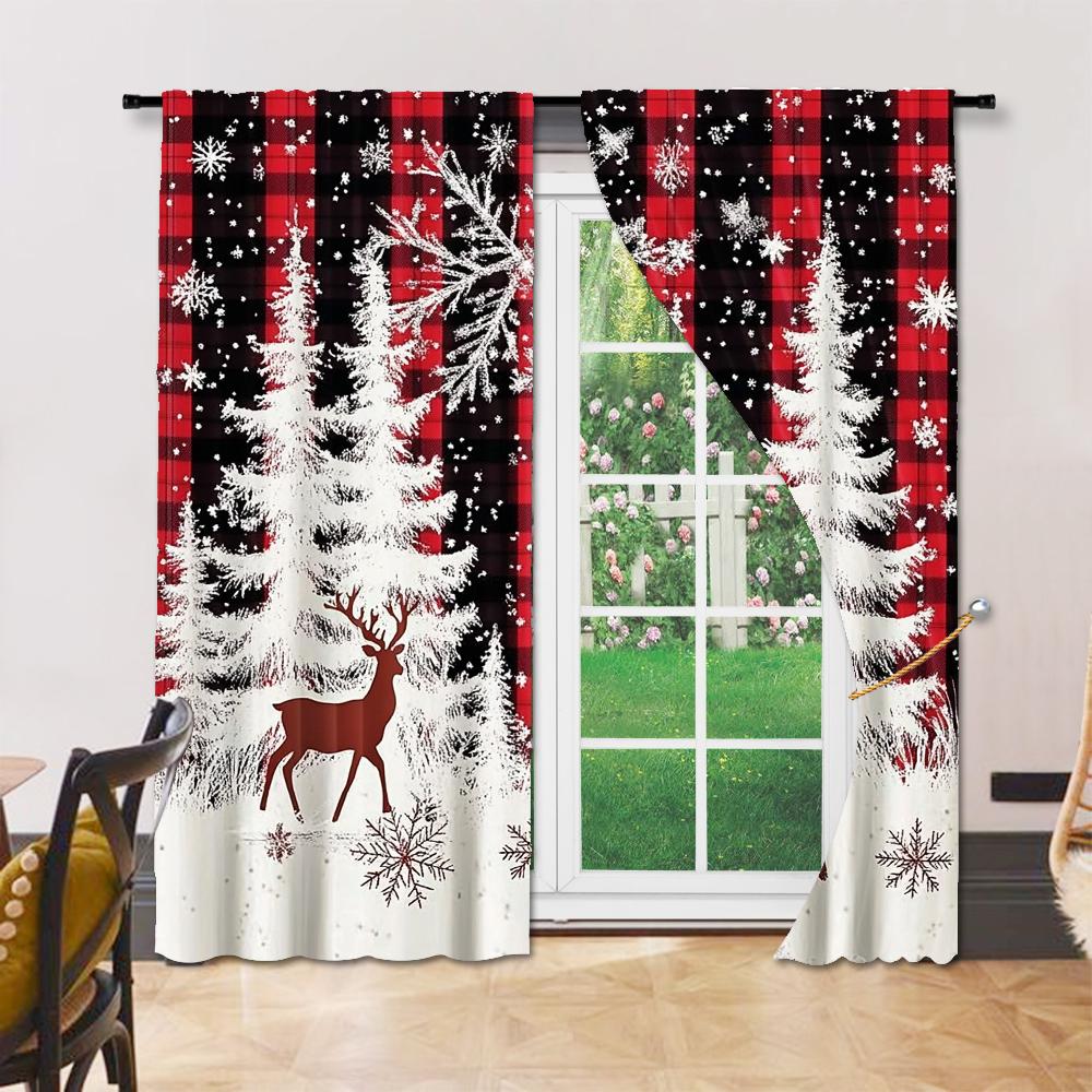 Christmas Snowflake Window Curtains Living Room Bedroom Holiday Atmosphere Decoration Design Privacy Set Of 2 Made Polyester With Rod Pocket Decor