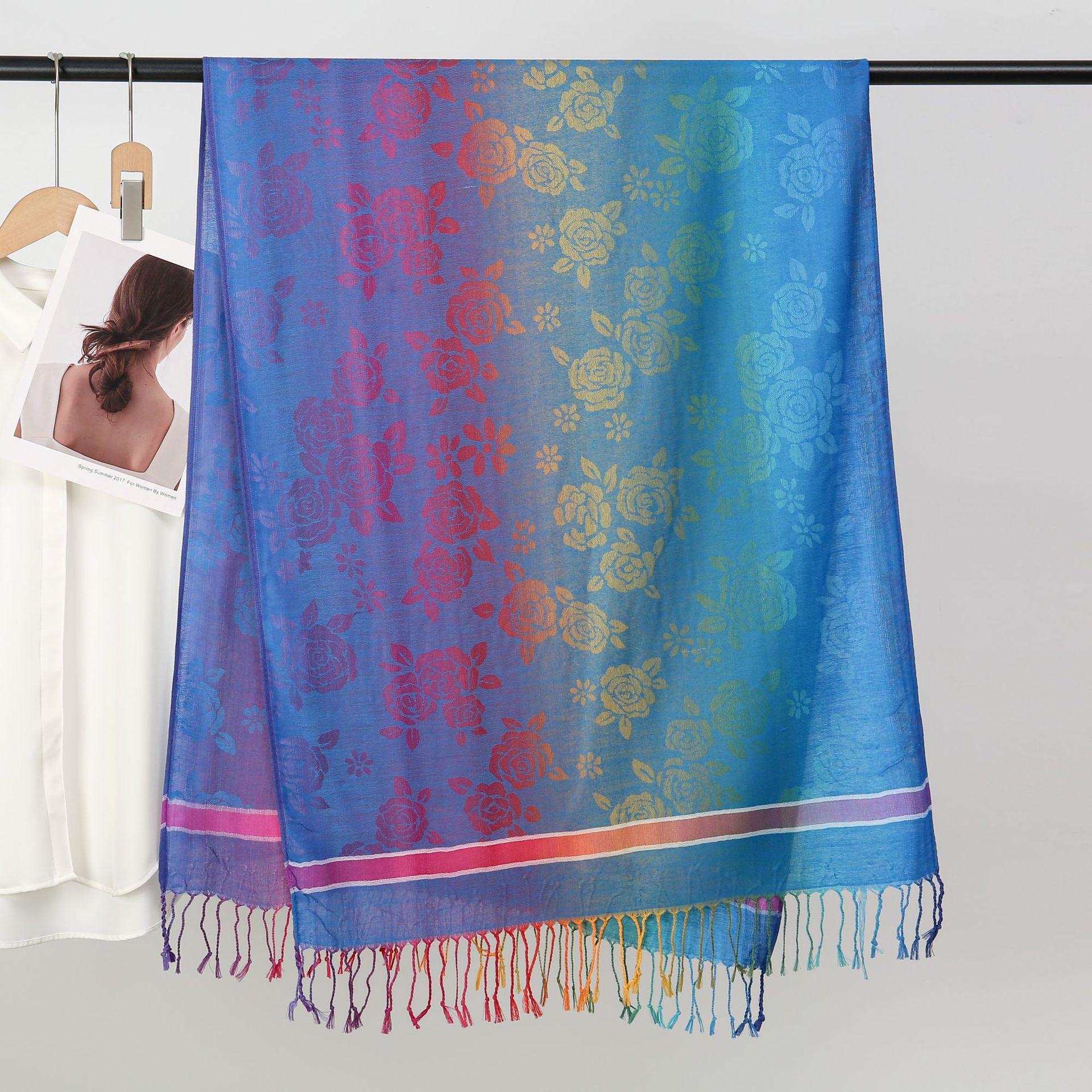 

Етнічна жаккардова шаль: М яка бавовна та льон, довга китиця, шарф/хустка ретро-кольору для подорожей 200*68cm