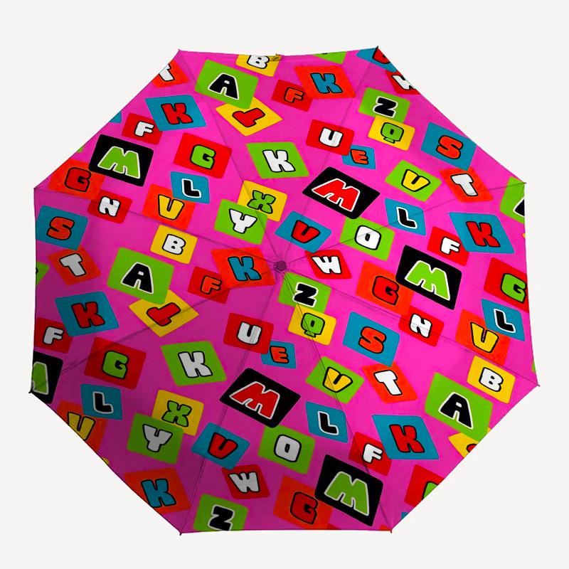 1pc Colorful Alphabet Pattern Umbrella with Plastic Handle,Compact & Stylish,Cartoon Pattern,Outdoor UmbrellaPT551