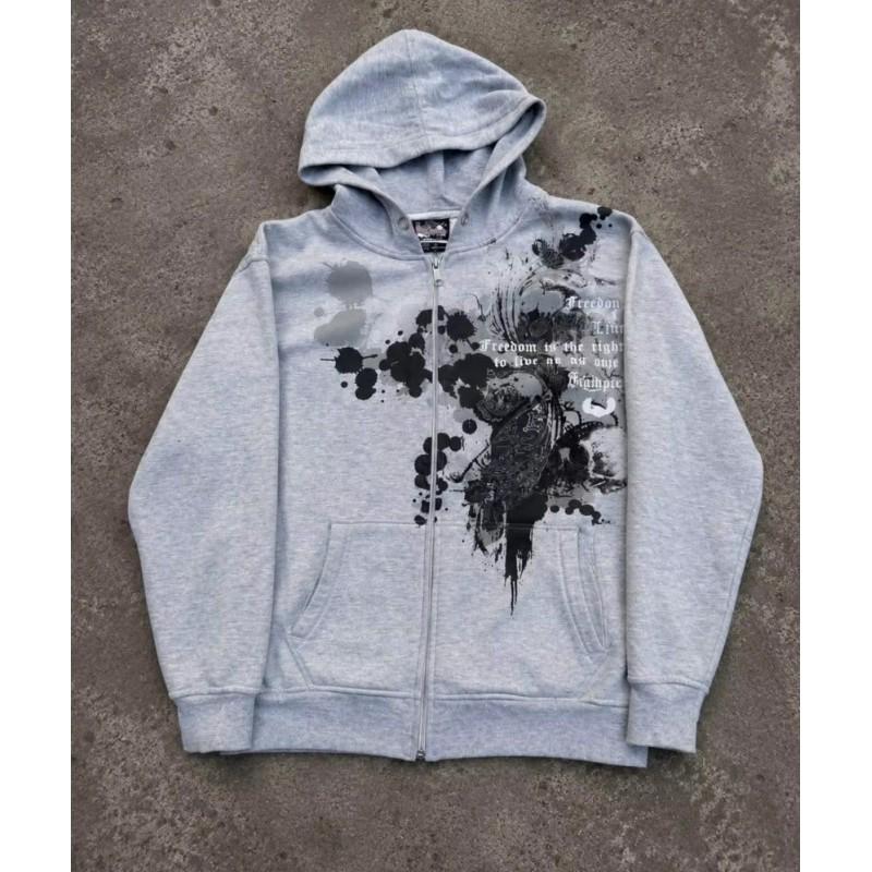 2026 Y2K Streetwear Zip-Up Hoodie Unisex Oversized Pullover Casual Long Sleeve Sweatshirt