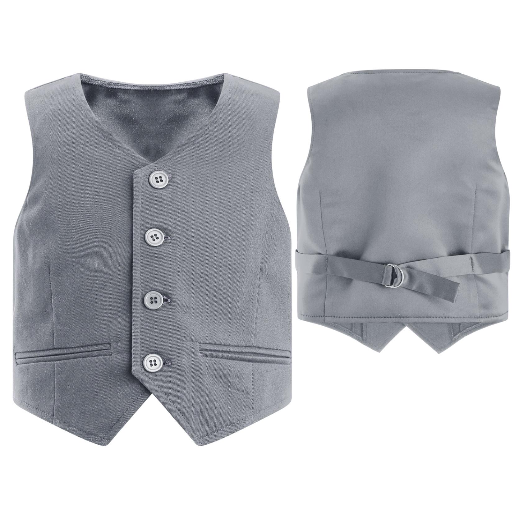 

Детский однотонный жилет для мальчиков и джентльменов с v-образным вырезом и пуговицами на спине, острый жилет с ремешком на спине, вечерние, сценическое выступление 9-10 Years серый