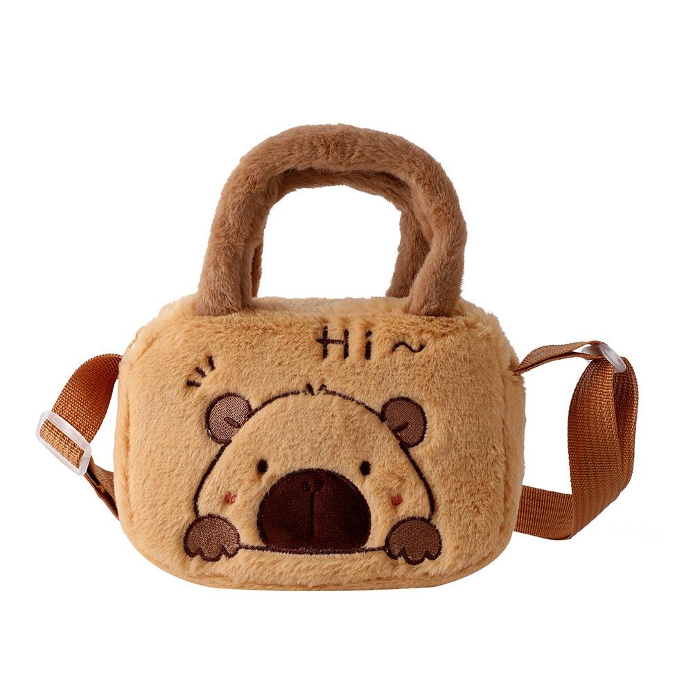 Stylish Cute Embroidered Capybara Plush Handbag Kawaii Carto Plush Shoulder Bag Lightweight Soft Small School Bag Square Bag