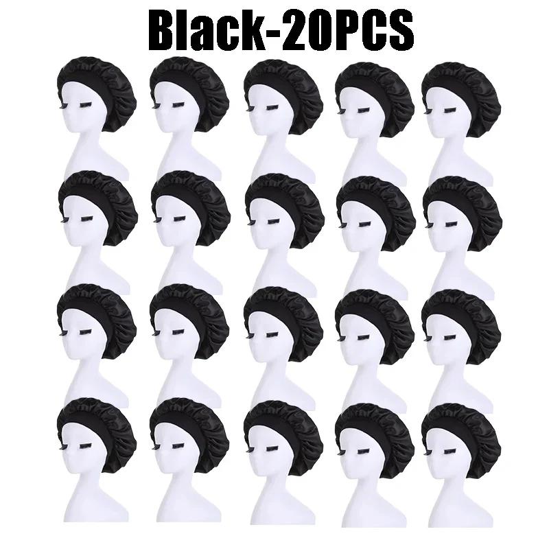 High Elastic Satin Solid Sleeping Hat Hair Care Bonnet Nightcap Multi-color Reusable Women Home Sleeping Cap Accessories