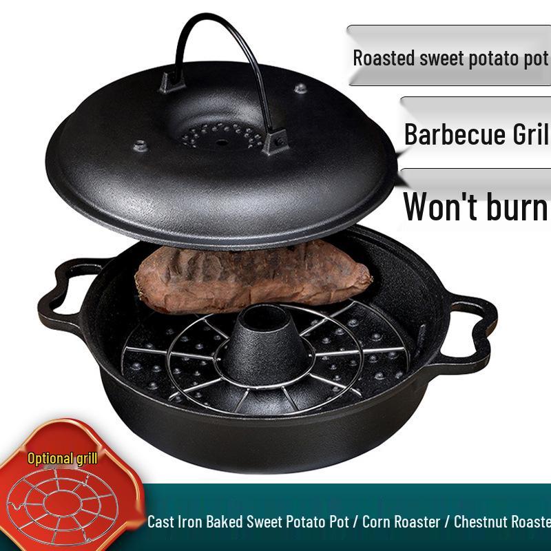 Thickened Cast Iron Sweet Potato Roasting Pot - Household Barbecue and Corn Machine
