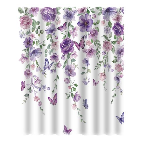 Floral Shower Curtain Spring Farmhouse Bathroom Curtain Waterproof Flowers Butterflies Leaves Bath Curtain with Hooks for Dormitory Shower Bathtub