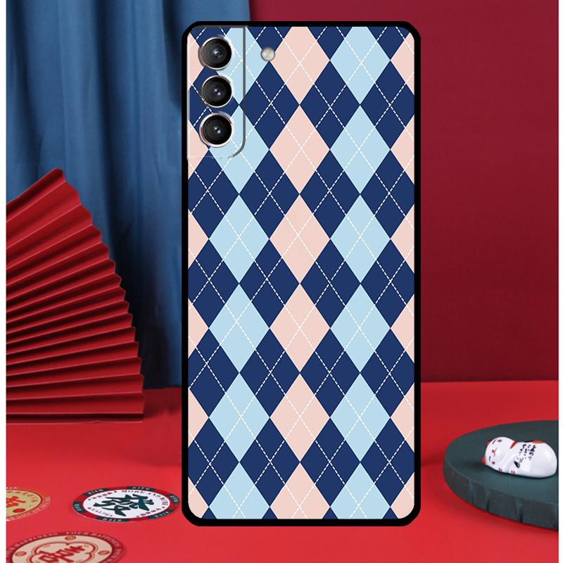 Blue Argyle Pattern Phone Case For Samsung Galaxy S25 Ultra S9 S10 S20 S21 S22 Plus S23 FE S24 Ultra Back Cover