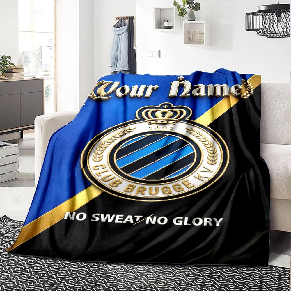 Name Custom Club Brugge Logo Print Flannel Blanket High Quality Warm Comfortable Cover for All Seasons Perfect for Gifts Home Decor