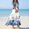 Women's Casual Fashion Print Long Dresses V-Neck Short Sleeve Dresses