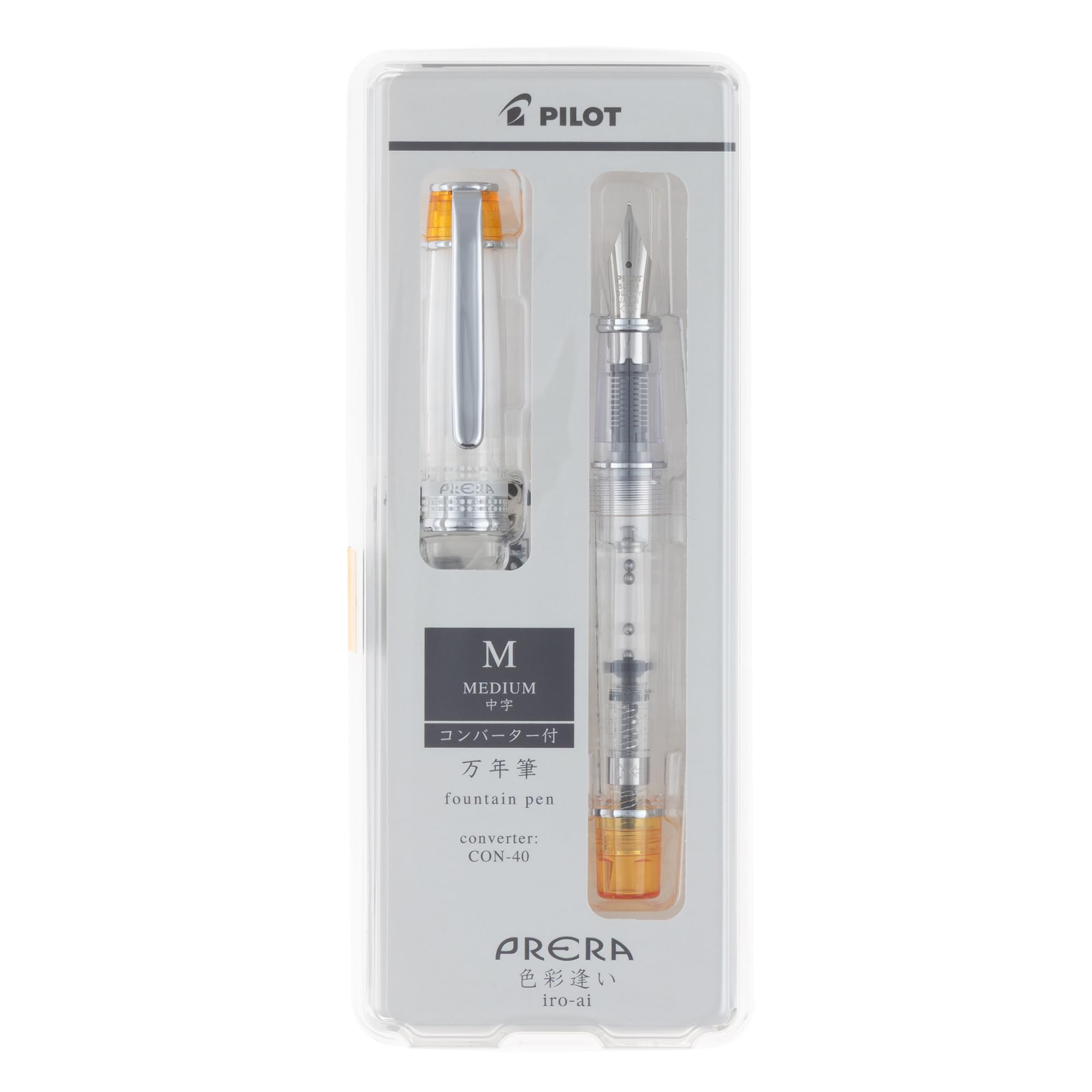 PILOT Prera Fountain Medium Transparent PFPR1TOM Pen, Nib, Orange,