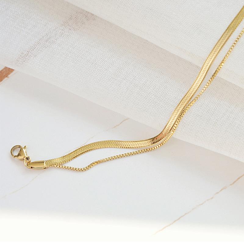 Stylish Simple Double Snake Chain Stainless Steel Female Anklet Timeless Gold Colour Female Anklet