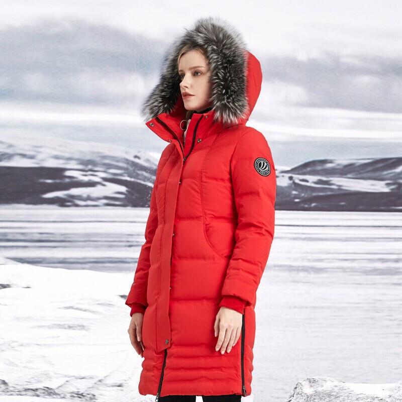 Bosideng B90142808 Women's Outdoor Mid-Length Hooded Down Jacket