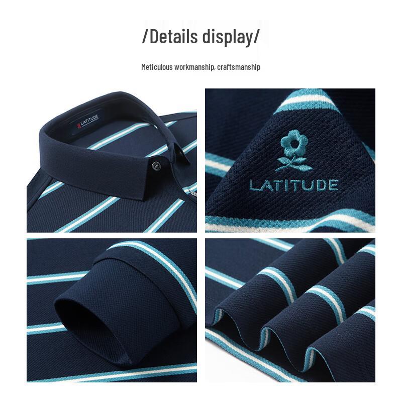 MONTAGUT Men's Striped Long-Sleeve Polo Shirt