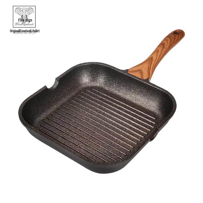 Huoxiang Striped Aluminum Steak Frying Pan