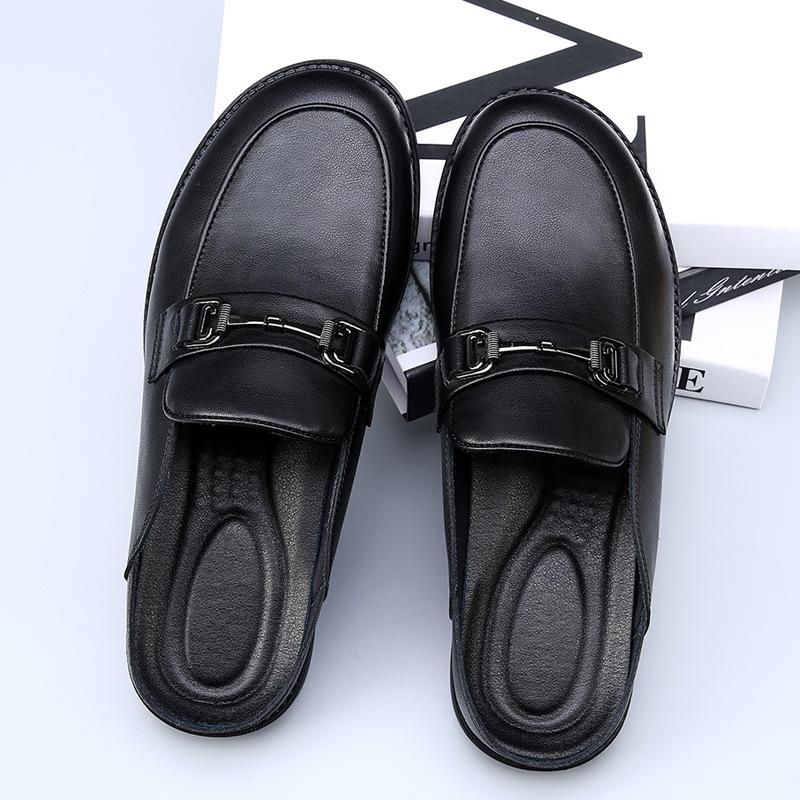 Large Size 47 48 Leather Slippers Men's One-pedal Sandals Bag Head Casual Versatile Outer Wear Half Slippers Tide