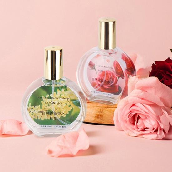 50ml Natural Fragrance Perfume for Women, Long Lasting Floral Fruity Scent, Transparent Round Bottle with Golden Cap Romantic Gift, Ideal for