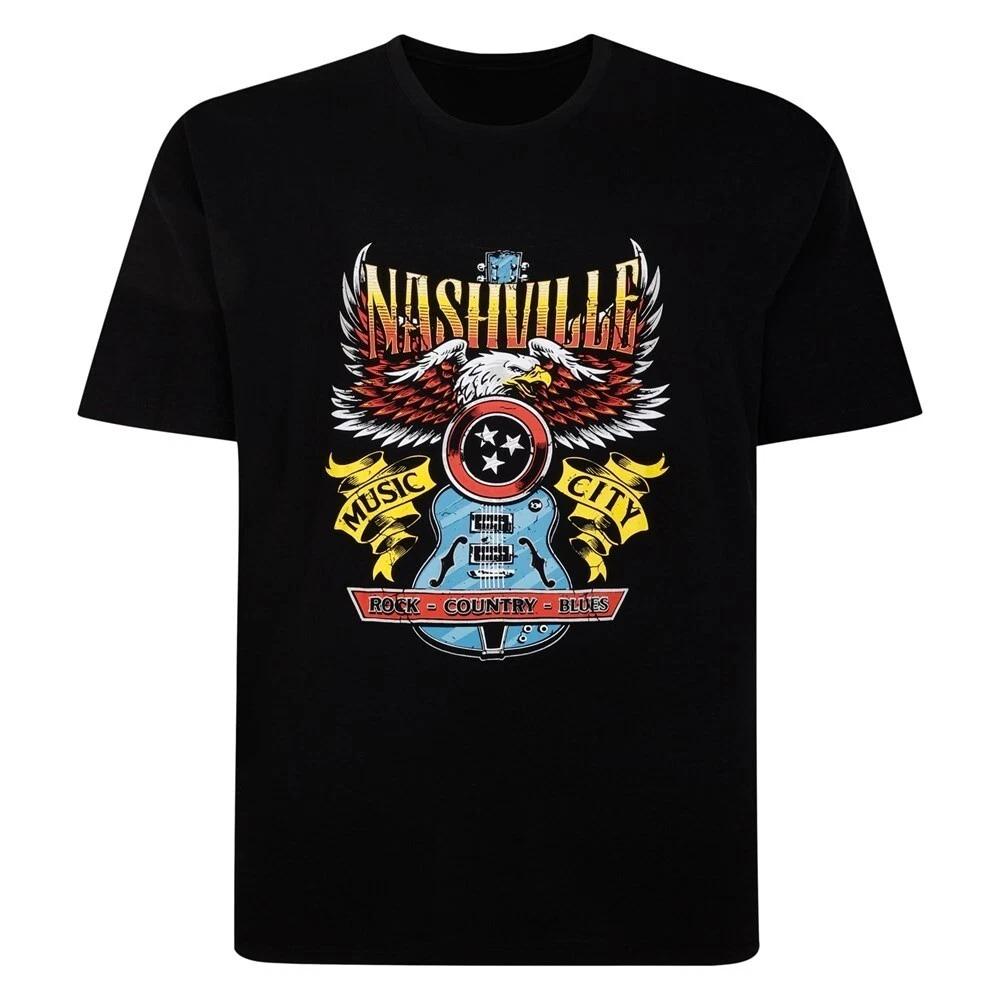 Men Nashville Music City Guitar Graphic T Shirt Vintage Rock Country Blues Streetwear Cotton Tee S