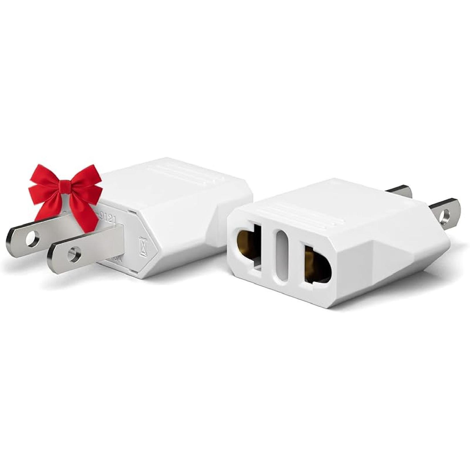 European to US Plug Adapter, Unidapt EU to US Adapters, Europe to USA Plug Adaptor, 220V to 110V Plug Pin Converter, Travel Adapters European to White 2-Pack