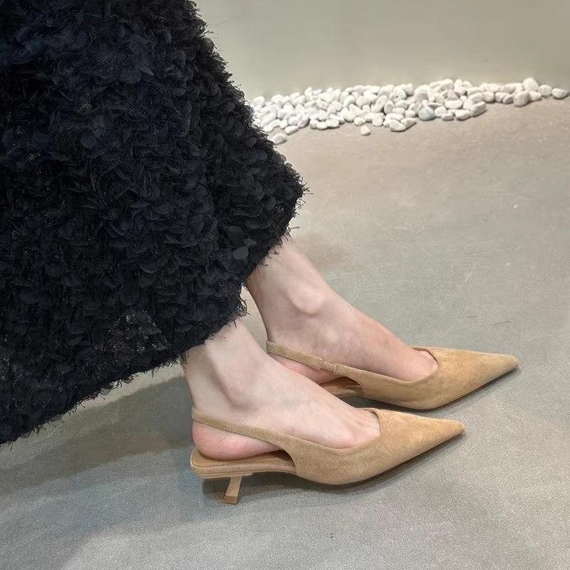 Fashion Versatile Temperament Stiletto High Heels Women's Xia New Baotou Pointed Toe Shallow Mouth One Strap Back Empty Sandals
