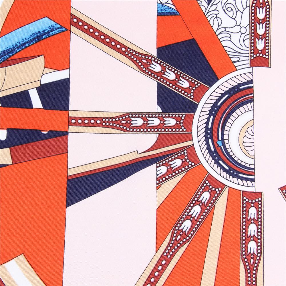 Cachecol de Twill de Seda Enrolado à Mão Mulher Estampa de Roda Cachecóis Quadrados Envoltórios Echarpes Enrolados Foulards Femme Bandana Hijabs de Seda 90CM