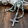 GemChic Women's New Vintage Turquoise Beads Alloy Cross Pendant Necklace Ethnic Chain Fashion Birthday Christmas Jewelry Gift