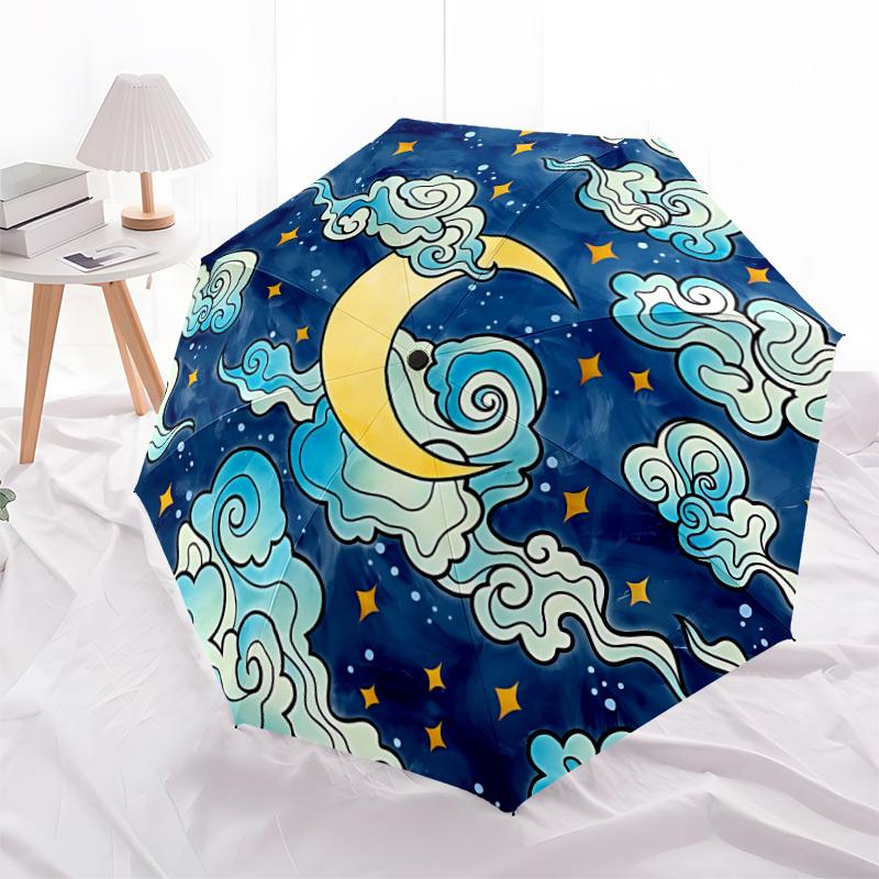 1pc Crescent Moon Night Sky Automatic Open/Close Umbrella - Portable Collapsible Umbrella with 8-Rib Stability, Fashion Lovers yy251017099