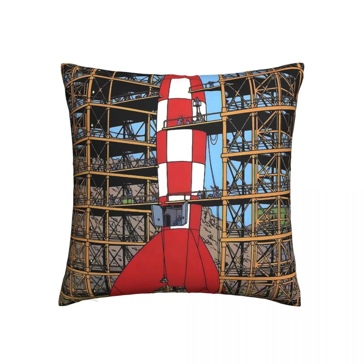 

Приключения ТинТ Ракета Полиэстер Наволочка Декоративная для дома и офиса Моющаяся Декоративные подушки 66x66cm