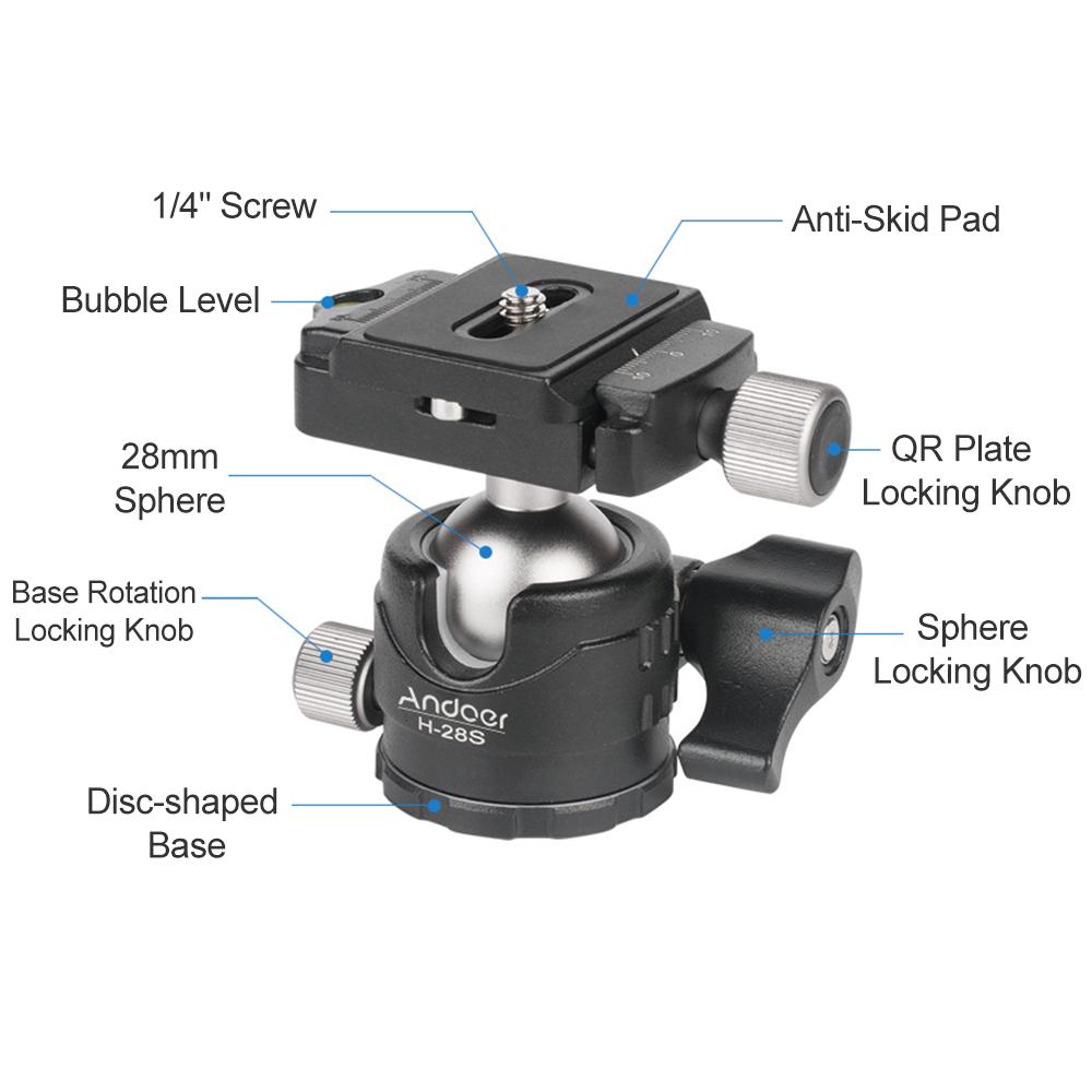 Andoer Mini Testa Sferica In Lega Di Alluminio – Rotazione A 360°, Piastra A Sgancio Rapido, Viti 1/4 E 3/8 – 50g - 3